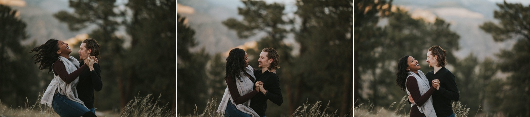 golden engagement photography, golden engagement photographer, lookout mountain engagement, texans in colorado, winter engagement, golden winter engagement, laughter during engagement session, candid engagement photos
